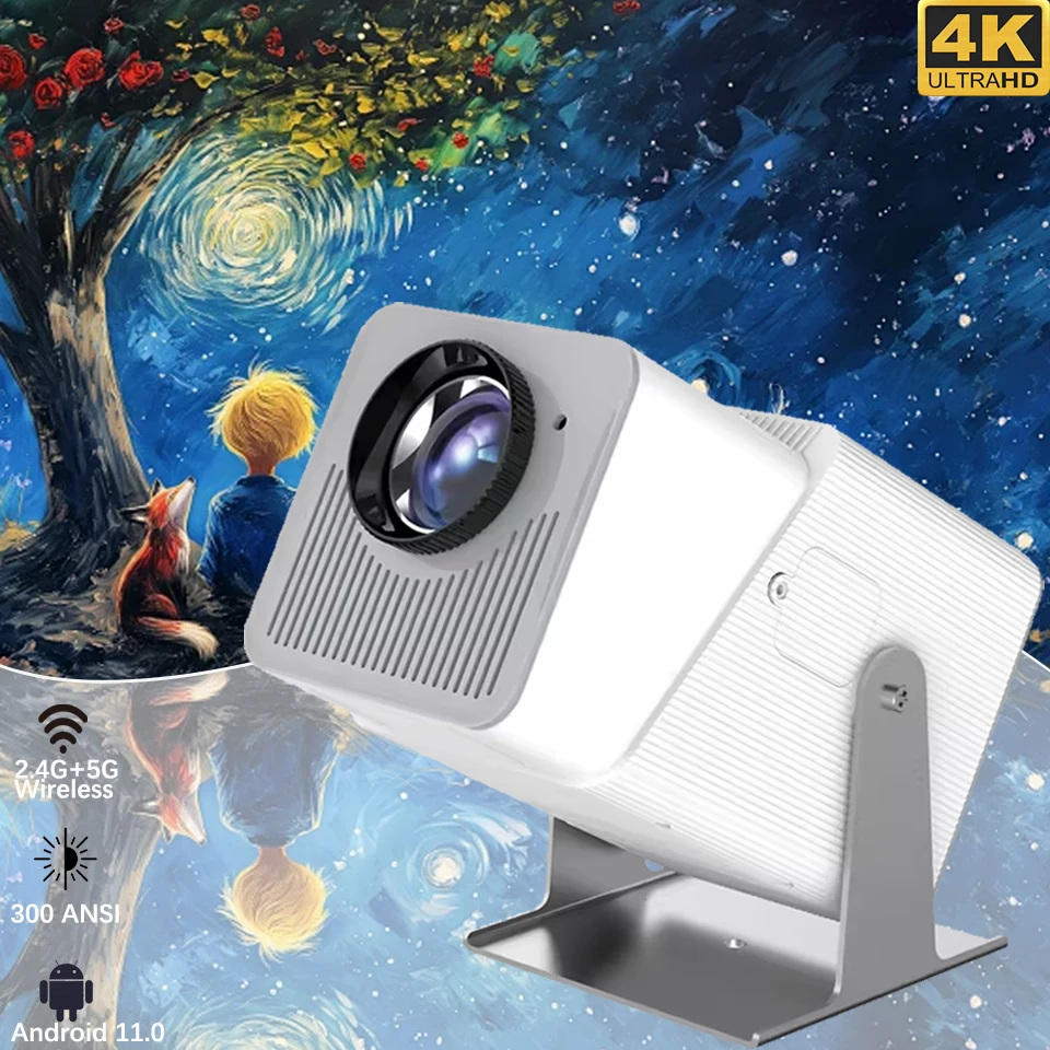 KaiAqua MINI Smart Projector WiFi BT5.0 Android11 System 180°Rotatable Movie Cinema Outdoor Portable 180° Rotable Home Projector